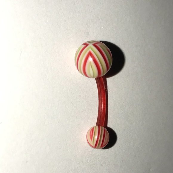 14 gauge Red and Green Flag Design Belly Ring - Picture 2 of 13
